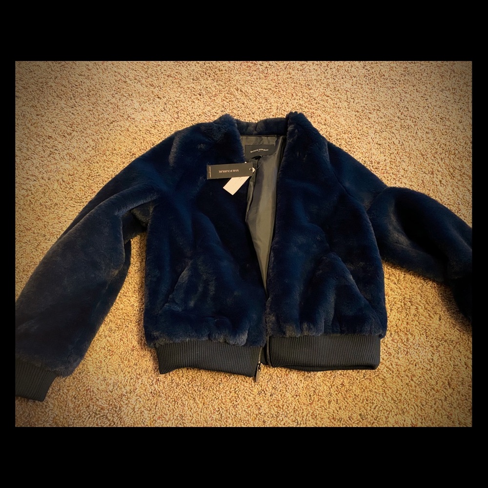 Banana Republic Faux-Fur Bomber Jacket (Navy)